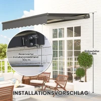 Outsunny Vrijstaande Luifel met Handkruk Solar-LED Verlichting UV 50+ 300 cm Breed Grijs(m-7)