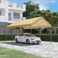 Outsunny Tendone da Giardino ad Altezza Regolabile in Acciaio e PE per Auto Piccole e Medie, 600x295x265-310 cm, Beige(m-2)