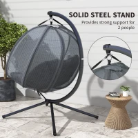 Outsunny Double Hanging Egg Chair 2 Seaters Texteline Swing Hammock Chair with Folding Design, Grey(m-7)