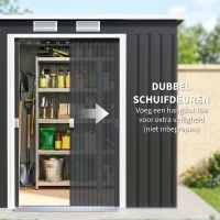 Outsunny Opbergschuur met ventilatieramen, schuifdeuren, gegalvaniseerd staal, 213 x 130 x 172 cm, Donkergrijs(m-4)