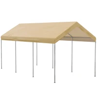 Outsunny Tendone da Giardino ad Altezza Regolabile in Acciaio e PE per Auto Piccole e Medie, 600x295x265-310 cm, Beige(m-1)