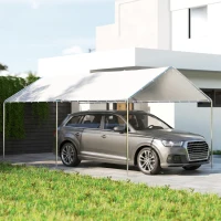 Outsunny Tenda de garagem 3x6 m Impermeável com Toldo de Tecido PE e Estrutura de Aço Galvanizado Branco(m-2)