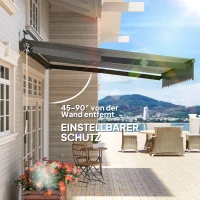 Outsunny Uitschuifbare Luifel met Handkruk en Zonne-energie LED-licht UV 50+ 400 cm breed Grijs(m-6)
