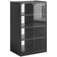 HOMCOM 4-Tier Hi-Fi Stand,  Record Player Stand with Adjustable Shelves and Push-to-Open Glass Doors, Black Wood-Effect(m-1)