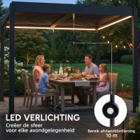 Outsunny Pergola 3x3 m aluminium terrasoverkapping met LED-verlichting afstandsbediening verstelbaar lamellendak(m-4)