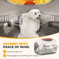PawHut Plastic Pet Carrier Hard Shell Dog Cat Carrier Max 4 KG Steel Door Feed Bowl Secure Lock 49 x 32 x 31 cm(m-6)