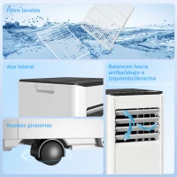 HOMCOM Aire Acondicionado Portátil 9000 BTU 4 en 1 Enfriamiento Deshumidificador Ventilador Temporizador para 28 m² Blanco(m-9)