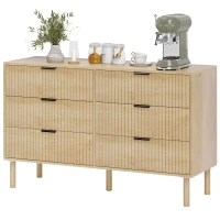 HOMCOM Kommode 6 Schubladen aus Holz für Schlafzimmer und Flur nordischer Stil, 120x39.5x75 cm, Eiche(m-6)