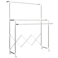 HOMCOM Tendedero Plegable de 3 Niveles Tendedero de Acero Inoxidable con 3 Barras Ajustables y Extensibles 4 Ruedas Plata