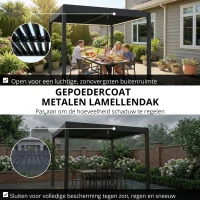 Outsunny Pergola 3x3 m aluminium terrasoverkapping met LED-verlichting afstandsbediening verstelbaar lamellendak(m-9)
