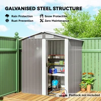 Outsunny Garden Metal Tool Storage Shed with Sliding Door, Sloped Roof and Foundation Kit, 152 x 132 x 188cm, Grey(m-4)