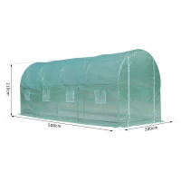 Outsunny Estufa tipo Túnel 500x200x205 cm Estufa de Jardim com Porta Enrolável e 8 Janelas Cobertura de PE 140 g/m² Verde(m-3)