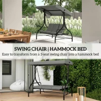 Outsunny 3 Seater Canopy Swing Chair, 2 in 1 Garden Swing Seat Bed, with Adjustable Canopy and Metal Frame, Light Grey(m-5)
