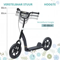 HOMCOM kinderstep scooter step stadsscooter kinderscooter kickboard 12 inch zwart 120 x 52 x 80-88 cm(m-5)
