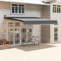 Outsunny Uitschuifbare Luifel met Handkruk en Zonne-energie LED-licht UV 50+ 400 cm breed Grijs(m-8)