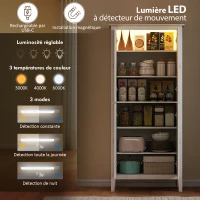 HOMCOM Buffet cuisine, meuble cuisine rangement haut avec LED réglable et détecteur de mouvement, 80 x 40 x 176,5 cm, blanc(m-4)