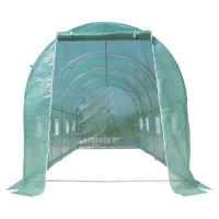 Outsunny Estufa tipo Túnel 500x200x205 cm Estufa de Jardim com Porta Enrolável e 8 Janelas Cobertura de PE 140 g/m² Verde(m-15)