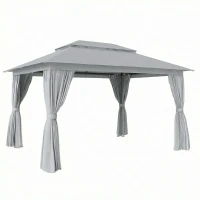 Outsunny 3 x 4 m Outdoor Garden Gazebo with Netting and Curtains, UPF50+ Patio Gazebo Permanent Pavilion Canopy, Dark Grey(m-1)