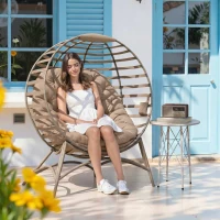 Outsunny Opvouwbare Tuinstoel - 2 Zitplaatsen, Met Kussen, voor Tuin en Terras, Ideaal voor Gezinnen, zandbruin(m-9)