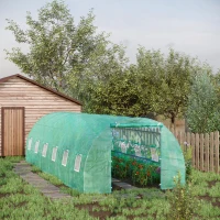 Outsunny Estufa tipo Túnel 8x3x2m Aço e PE 140 g/m² Estufa para Cultivo de Plantas Tomates Verduras com 12 Janelas e Porta Enroláveis Verde(m-8)