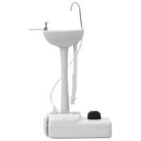 Outsunny Lavamanos Portátil Estación de Lavado para Actividades al Aire Libre y Camping con Tanque de Agua de 17L Dispensador de Jabón Toallero y 2 Ruedas HDPE para Eventos, Reuniones Gris Claro(m-10)