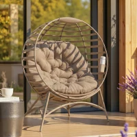 Outsunny Opvouwbare Tuinstoel - 2 Zitplaatsen, Met Kussen, voor Tuin en Terras, Ideaal voor Gezinnen, zandbruin(m-2)