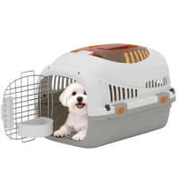 PawHut Plastic Pet Carrier Hard Shell Dog Cat Carrier Max 4 KG Steel Door Feed Bowl Secure Lock 49 x 32 x 31 cm(m-10)