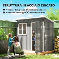 Outsunny Casetta da Giardino 2.55m² in Acciaio Zincato, con Kit di Fondazione, Porta Blocco Tetto Inclinato, Grigio(m-4)