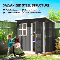 Outsunny Gartenschuppen, Gartenhaus mit Fenster, verschließbare Tür, für Garten, Terrasse, Stahl, 221L x 133B x 190H cm, Grau(m-5)