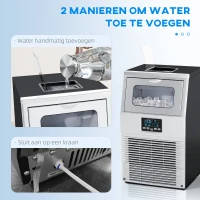 HOMCOM Commerciële IJsblokjesmachine, LED-Verlichting, Makkelijk Afleesbare Displays, inclusief Schep, Zilver(m-5)