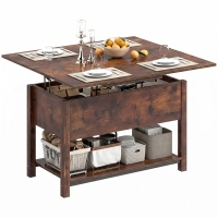 HOMCOM Table basse relevable et extensible table de salon avec compartiment caché étagère ouverte 100x45x50,5cm brun rustique