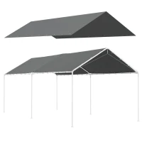 Outsunny Copertura di Ricambio 6x3 m in PE Grigio Scuro Anti-UV per Carport Auto con Corde Elastiche(m-1)