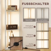 HOMCOM LED Staande Lamp, Hoekplank, Dimbaar, 4 Planken, Warmwit Licht, 41x30x164cm, Eiken(m-7)