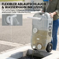 Outsunny Afvalwatertank, 40L, verrijdbaar, met slang, spatvrij, HDPE, 37x23x80cm, Grijs(m-6)
