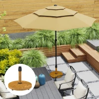Outsunny Tuinparasolvoet, Parasolbasis met Wielen, Verrijdbare Basis voor Tuinparasol, Metaal, Beton, Natuurhout(m-9)