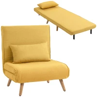 HOMCOM Sofá Cama Individual Plegable con Respaldo Ajustable 5 Posiciones Sillón Cama Tapizado con Cojín 72x75x85 cm Amarillo(m-1)