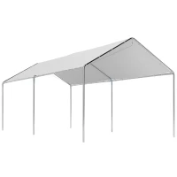 Outsunny Tenda de garagem 3x6 m Impermeável com Toldo de Tecido PE e Estrutura de Aço Galvanizado Branco(m-1)