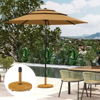 Outsunny Tuinparasolvoet, Parasolbasis met Wielen, Verrijdbare Basis voor Tuinparasol, Metaal, Beton, Natuurhout(m-8)