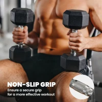 HOMCOM hexagon dumbbells set van 2 gietijzeren dumbbells handvat gekartelde dumbbell set dumbbell set gewichten metaal rubber zwart 2 x 8 KG(m-5)