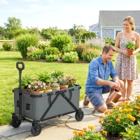 Outsunny Gartenwagen 120 kg belastbar, klappbar Transportwagen mit herausnehmbare Plane 160 Liter Dunkelgrau(m-8)