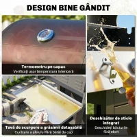 Outsunny Grătar pe Gaz, 3 Arzătoare, Arzător Lateral, Grătare din Fontă, Rafturi Laterale Incluse.(m-7)