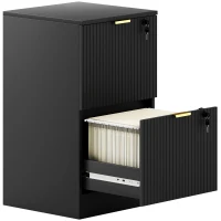 HOMCOM Filing Cabinet, Fluted Vertical File Cabinet with 2 Lockable Drawers and Hanging Rails, Black(m-1)