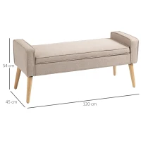 HOMCOM Banco de Armazenamento Estofado em Linho com Tampa Abatível e Pés de Madeira 120x45x54cm Bege(m-3)