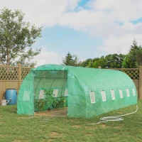 Outsunny Estufa tipo Túnel 8x3x2m Aço e PE 140 g/m² Estufa para Cultivo de Plantas Tomates Verduras com 12 Janelas e Porta Enroláveis Verde(m-2)
