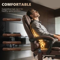 Vinsetto Poltrona da Ufficio con Telecomando e 6 Punti di Massaggio, in Tessuto Effetto Lino, 67x79x111-121 cm, Marrone(m-5)