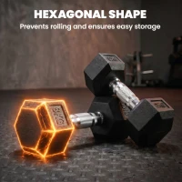 HOMCOM hexagon dumbbells set van 2 gietijzeren dumbbells handvat gekartelde dumbbell set dumbbell set gewichten metaal rubber zwart 2 x 8 KG(m-6)