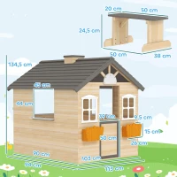 Outsunny speelhuis voor kinderen, houten kinderspeelhuis met raam, brievenbus, buitentuin speelhuis met bloempottenrek, houten speelhuis voor 3-7 jaar, dennenhout, naturel, 113 x 94 x 134,5 cm(m-3)