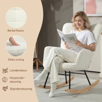 HOMCOM Schommelstoel in Berbervlies Look met Armleuningen, Ergonomische Stoel met Houten Glijders, voor Woonkamer, Slaapkamer, Wit(m-5)