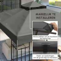 Outsunny 3 x 3 m Vervangingsdak voor Paviljoen, Dakzeil met Afvoergaten, UPF30+, Zonbescherming, Donkergrijs(m-4)
