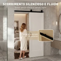 HOMCOM Porta Scorrevole Interna in Legno di Pino con Binario Silenzioso, Guida, Kit Ferramenta, Bianco(m-6)
